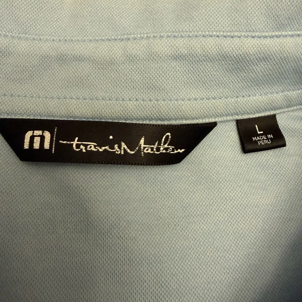 TravisMathew Golf Polo Shirt Mens Large Blue Stripe Performance Pima Cotton - Picture 5 of 9